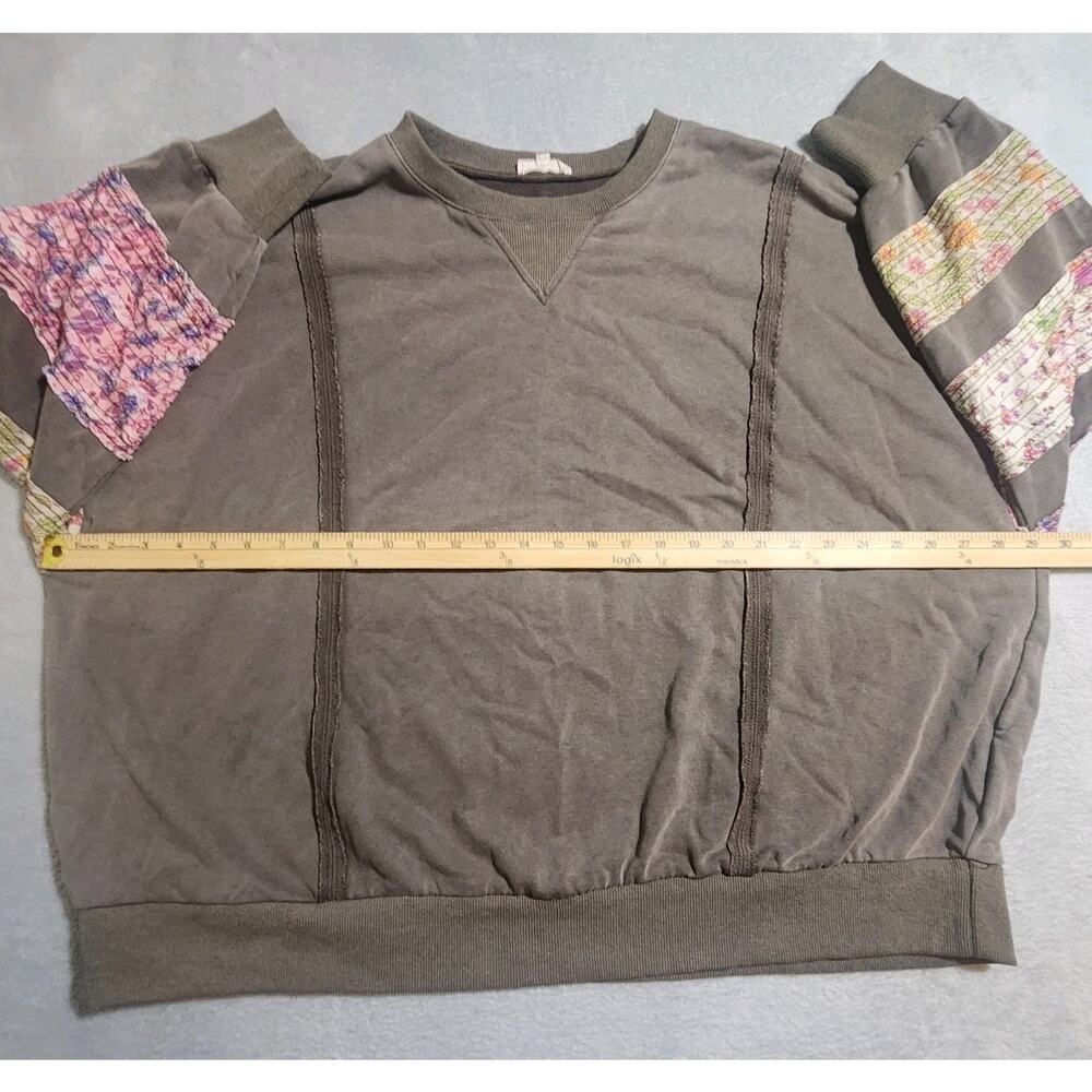 Easel Large Mineral Wash Patchwork Sleeve Sweatshirt Boho Oversized Pullover - Picture 8 of 11